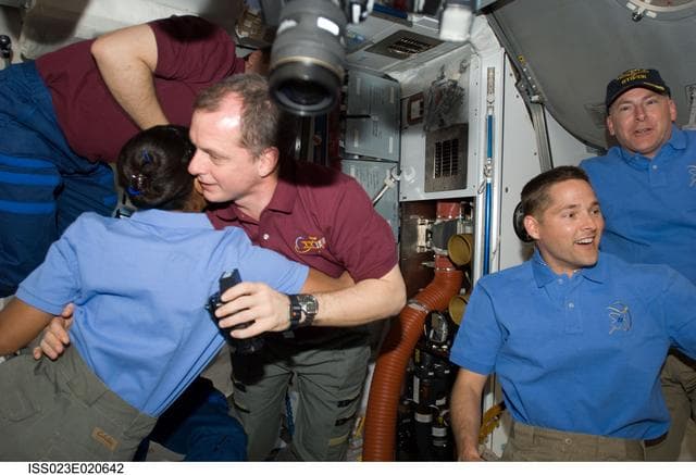 NASA image: Crewmembers in Node 2 following Hatch Opening