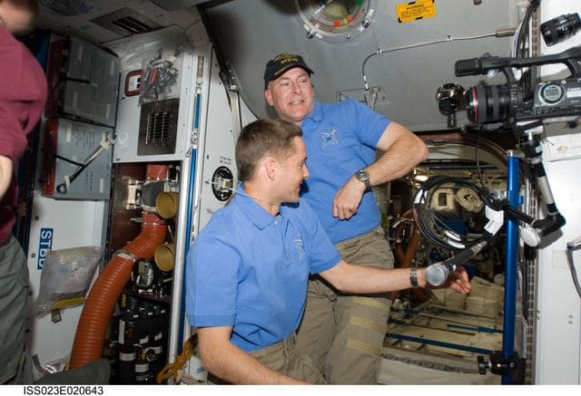 NASA image: Crewmembers in Node 2 following Hatch Opening
