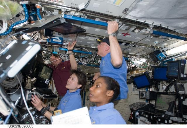 NASA image: Yamazaki, Wilson, Creamer and Poindexter in US Lab
