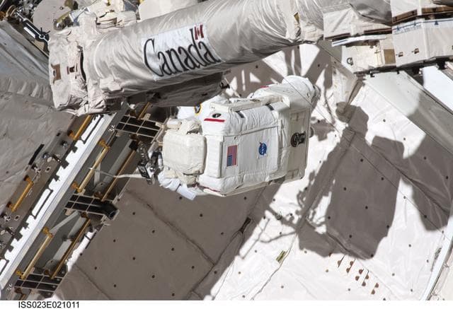 NASA image: Mastracchio in Discovery Payload Bay during EVA 1