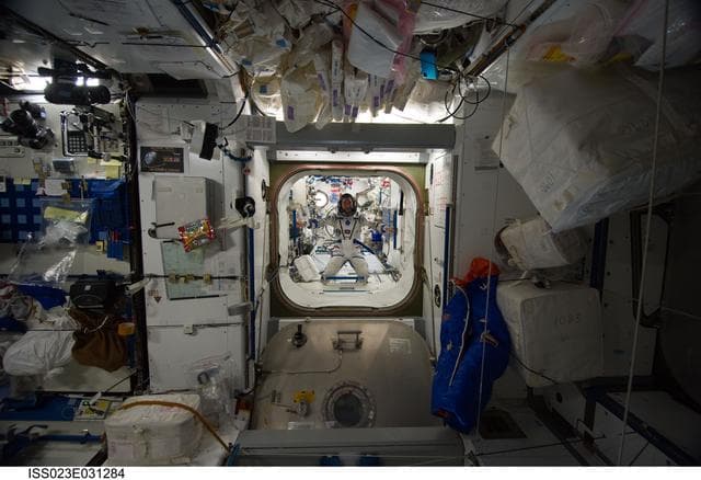 NASA image: Noguchi prepares for Sokol Suit Leak Check
