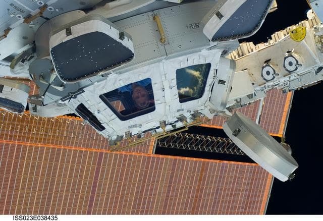 NASA image: View of Creamer in a Cupola Window
