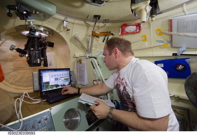 NASA image: Kotov in Soyuz TMA-17/21S during Relocation Preparations