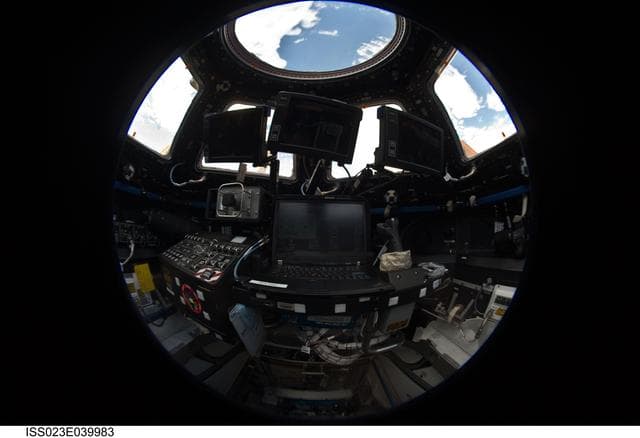 NASA image: View of the Cupola RWS taken with Fish-Eye Lens