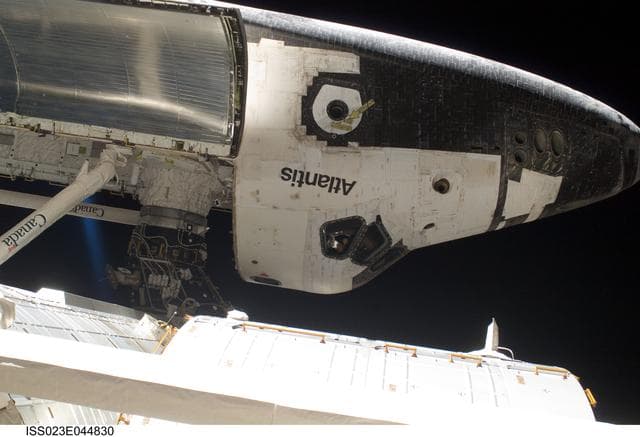 NASA image: View of the docked Atlantis during EVA 1