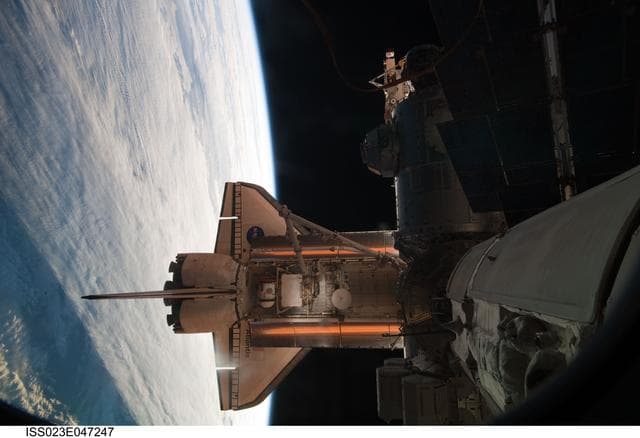 NASA image: View of FWD ISS and docked STS-132 Atlantis