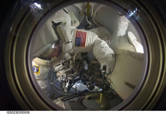 NASA image: Reisman and Good in Crew Lock Post-EVA 3