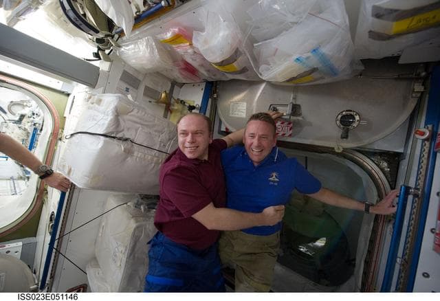 NASA image: Commanders Kotov and Ham Bid Farewell