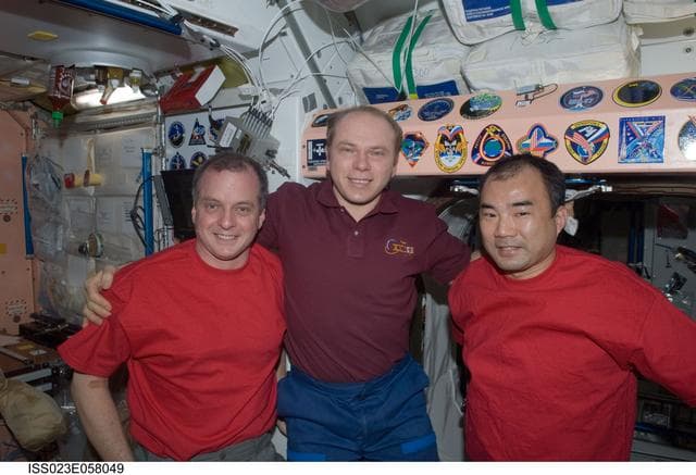 NASA image: Creamer, Kotov and Noguchi in Node 1