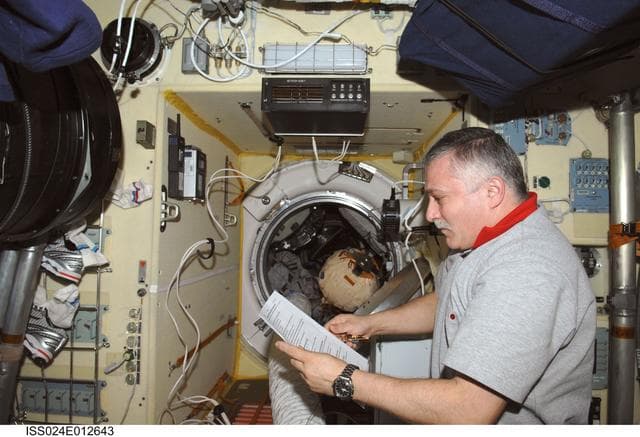 NASA image: FE Yurchikhin works with the VETEROK Science Hardware