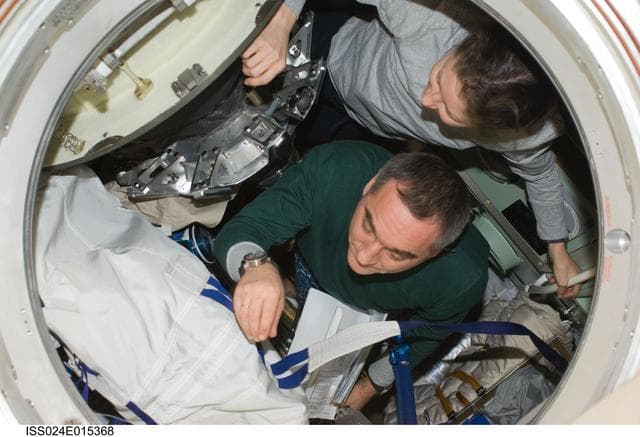 NASA image: View of Expedition 24 Crew Members preparing for Soyuz Undocking