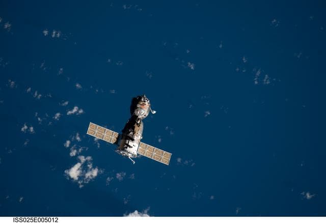 NASA image: Soyuz TMA-18 spacecraft departs the ISS