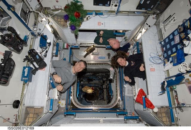 NASA image: Expedition 26 Crewmembers in sleeping quarters