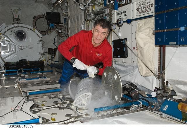 NASA image: Nespoli works on the MELFI in the Kibo JPM during Expedition 26