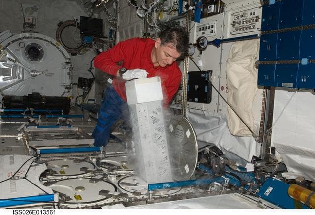 NASA image: Nespoli works on the MELFI in the Kibo JPM during Expedition 26