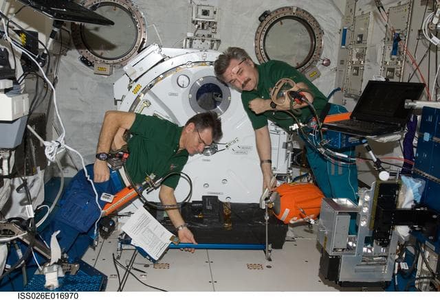 NASA image: Nespoli and Kaleri during emergency scenario drill