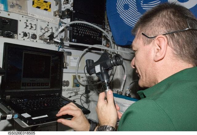 NASA image: Nespoli performs HMS Eye Exam - PanOptic in the Columbus Module during Expedition 26