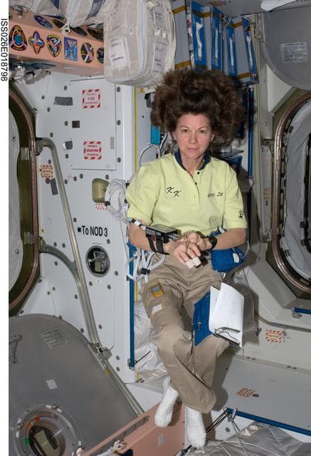 NASA image: Coleman wearing electrodes in the Node 1