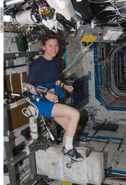 NASA image: Coleman exercises on the CEVIS in the U.S. Laboratory