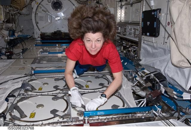 NASA image: Coleman prepares to insert samples into the MELFI