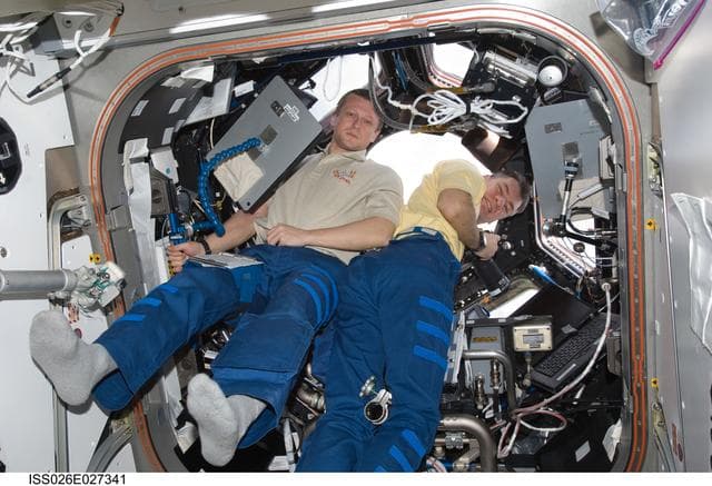 NASA image: Expedition 26 Crewmembers in the Cupola Module and Node 3