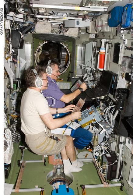 NASA image: Kaleri and Nespoli at the TORU Docking System