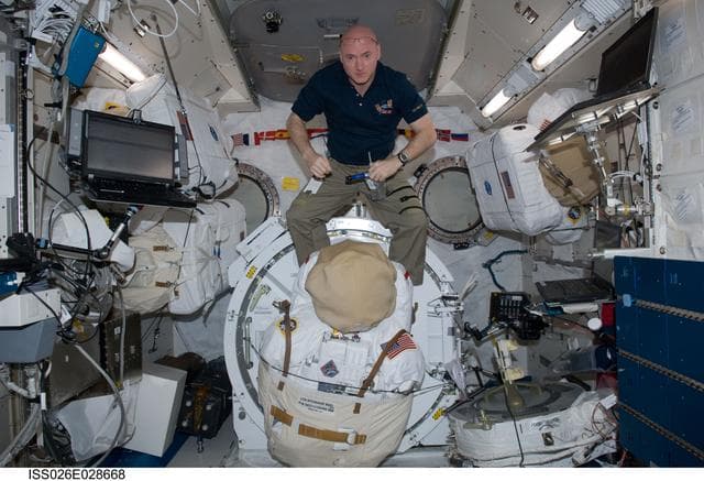 NASA image: Kelly enjoys drink in the JPM