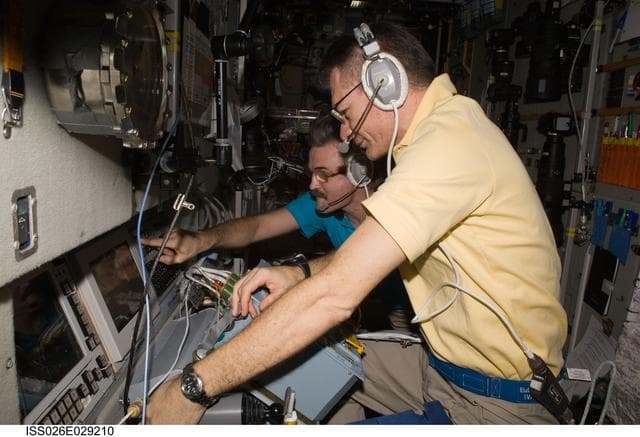 NASA image: Nespoli and Kaleri at ATV/BRTK Control Panel