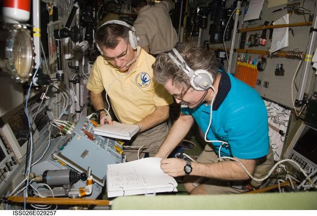 NASA image: Nespoli and Kaleri at ATV/BRTK Control Panel