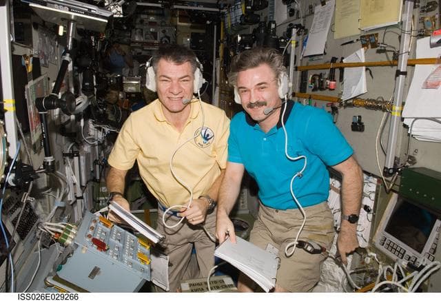 NASA image: Nespoli and Kaleri at ATV/BRTK Control Panel
