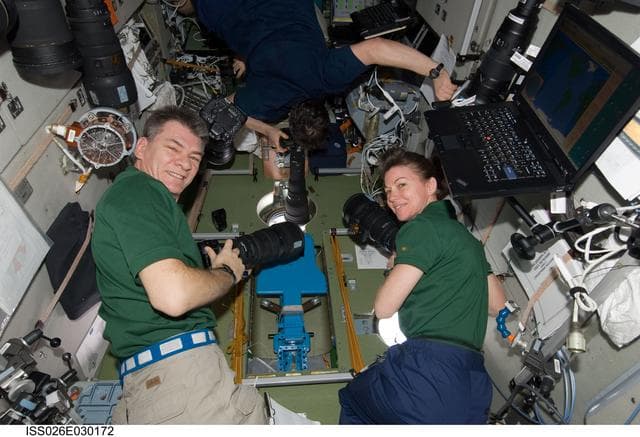 NASA image: Nespoli and Coleman photographs the STS-133 Space Shuttle Approach