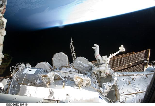 NASA image: Bowen and Drew durring EVA 1