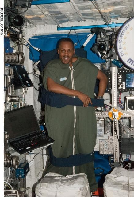 NASA image: Drew in his sleeping bag