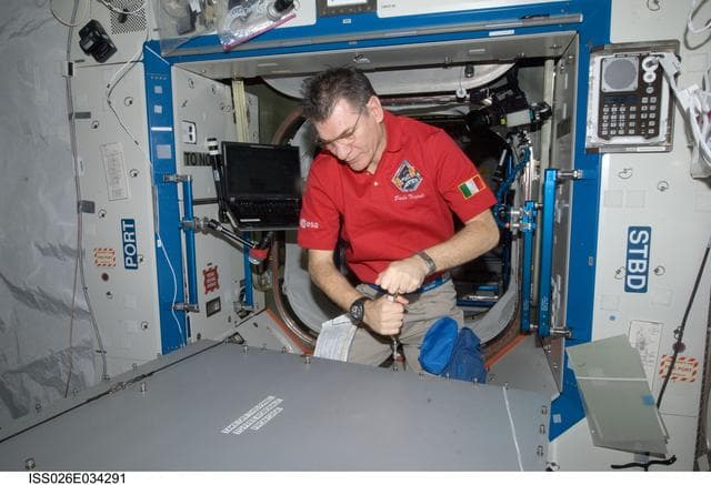 NASA image: Nespoli opens Robonaut 2 Container in the U.S. Laboratory