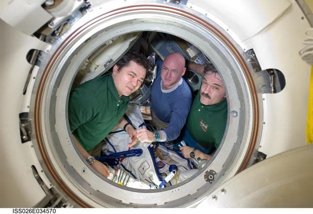 NASA image: Expedition 26 Crewmembers in the Soyuz TMA-01M spacecraft