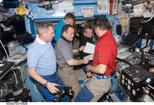 NASA image: Expedition 27 Crew conducts Fire Drill OBT in the US Lab