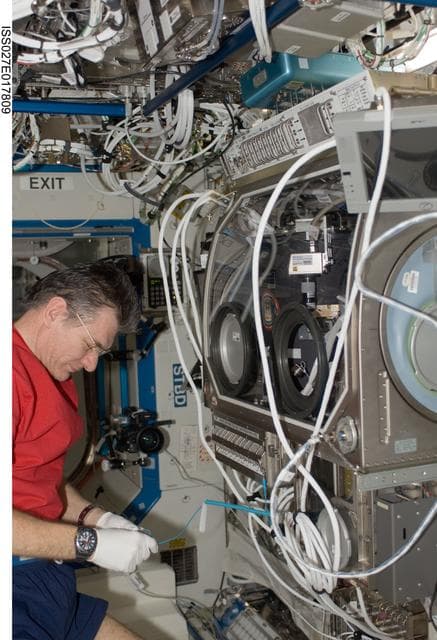 NASA image: Nespoli works with BXF Hardware in the US Lab MSG