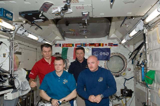NASA image: Nespoli, Vittori, Kondratyev and Kelly in Kibo