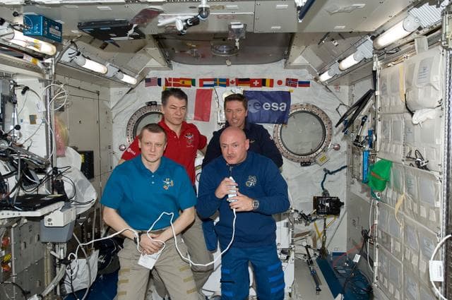 NASA image: Nespoli, Vittori, Kondratyev and Kelly in Kibo