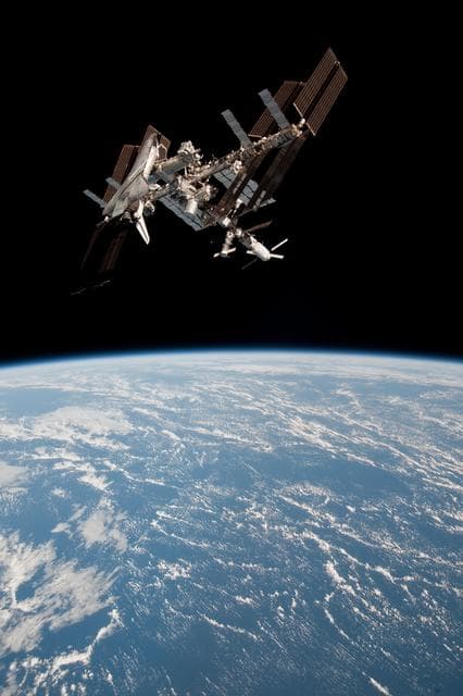 NASA image: Soyuz flyaround imagery of STS-134 Endeavour docked to the ISS