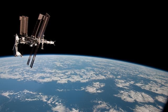 NASA image: Soyuz flyaround imagery of STS-134 Endeavour docked to the ISS