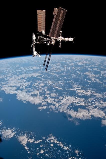 NASA image: Soyuz flyaround imagery of STS-134 Endeavour docked to the ISS
