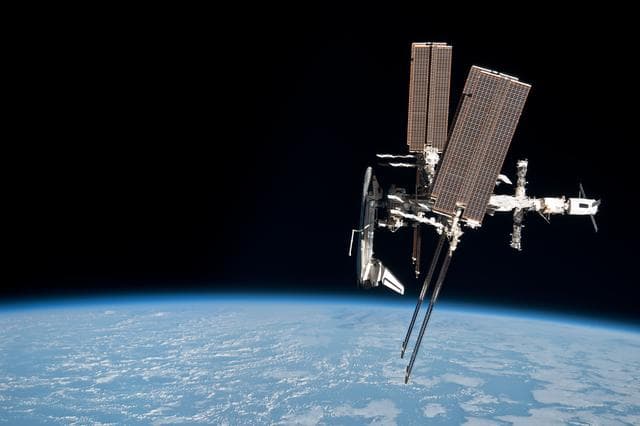 NASA image: Soyuz flyaround imagery of STS-134 Endeavour docked to the ISS