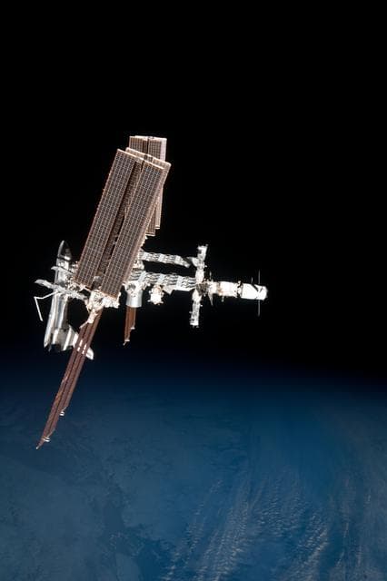 NASA image: Soyuz flyaround imagery of STS-134 Endeavour docked to the ISS