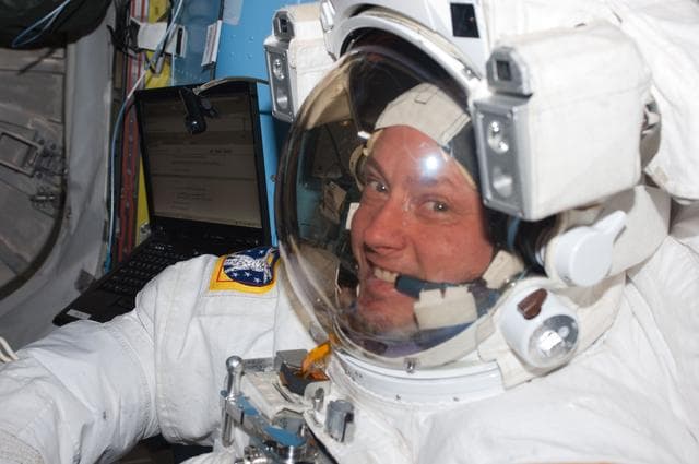 NASA image: STS-134 MS Fincke prepares for EVA-3