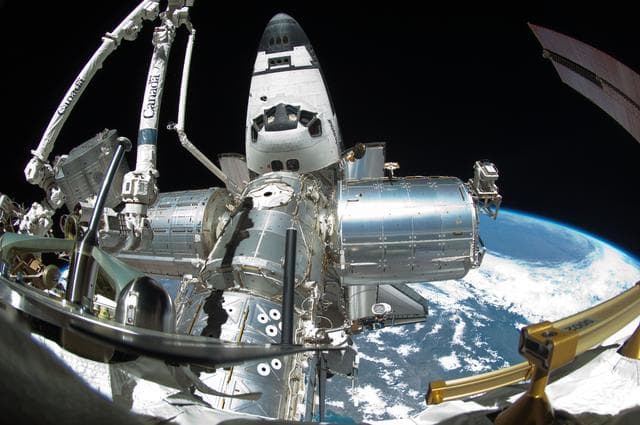 NASA image: View of the Shuttle Endeavour docked to the ISS