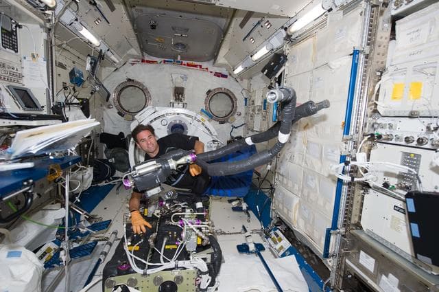 NASA image: View of STS-134 MS Chamitoff working on the CDRA