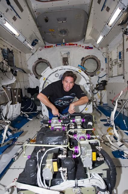NASA image: View of STS-134 MS Chamitoff working on the CDRA