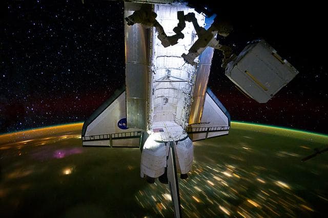 NASA image: View of Shuttle Endeavour docked to the ISS