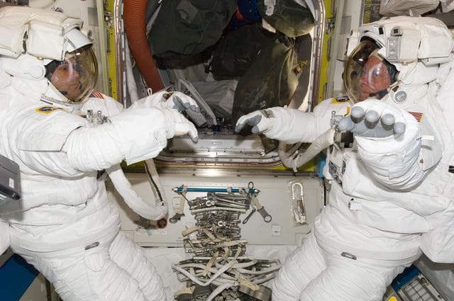 NASA image: Expedition 28 Crew Members participate in EVA Dry Run